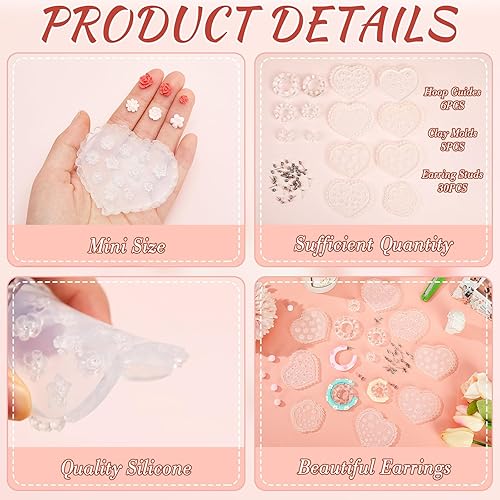 Miniatura 4 de Tanlade 14 moldes y cortadores de arcilla polimérica  6 tamaños de guías de aro con 30 aretes para hacer joyas