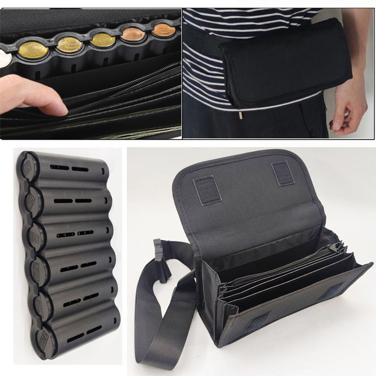 Elegante riñonera portátil con cremallera, bolsa de almacenamiento de monedas con cinturón, perfecta para llevar y clasificar de forma segura