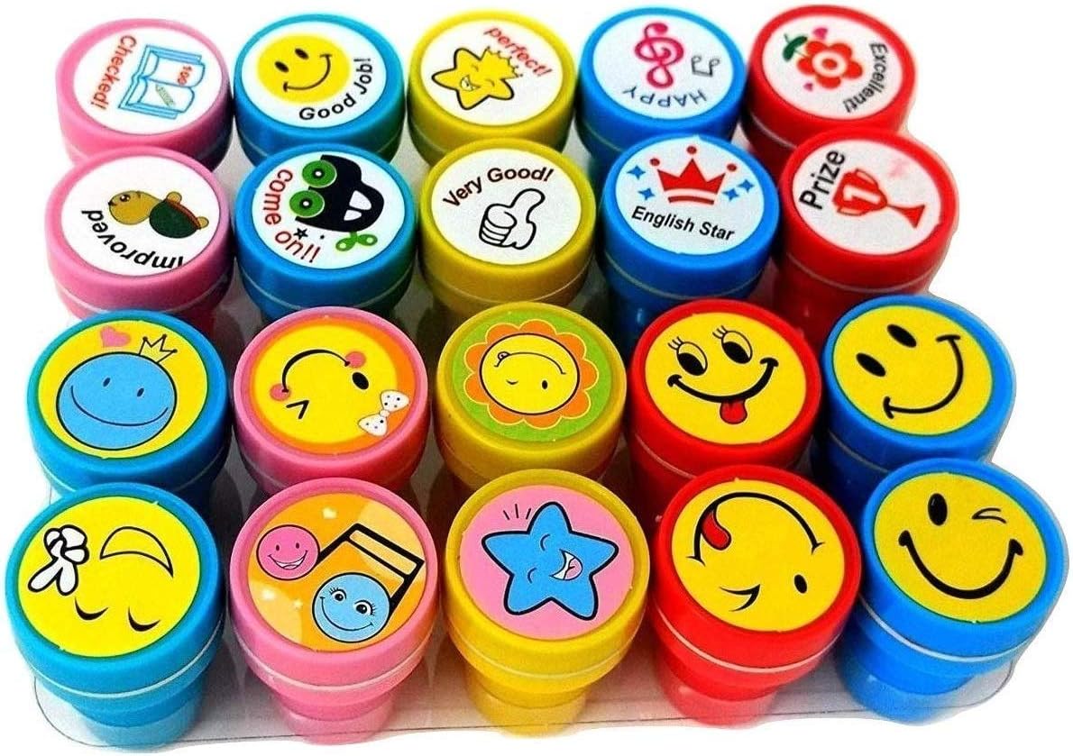 BELARSEN 20 Piece Stamps for Kids Emoji and Motivation Reward Art Teachers Students Birthday Gift Craft Scrapbooking