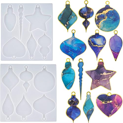 Wehous 2 moldes de resina de Navidad, molde de silicona para llavero colgante de Navidad, moldes de adorno de Navidad para fundición de resina