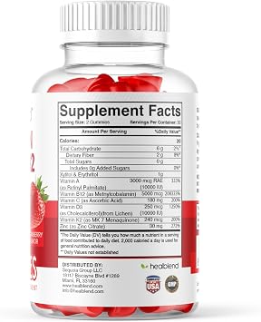 healblend Vitamin ADK + B12 Gummies - High Potency Vitamin D3 10000 IU, K2 MK-7, Vitamin A & B12 5000mcg - Immune, Bone & Energy Support Supplement - Strawberry Flavor, 60 Gummies (1)