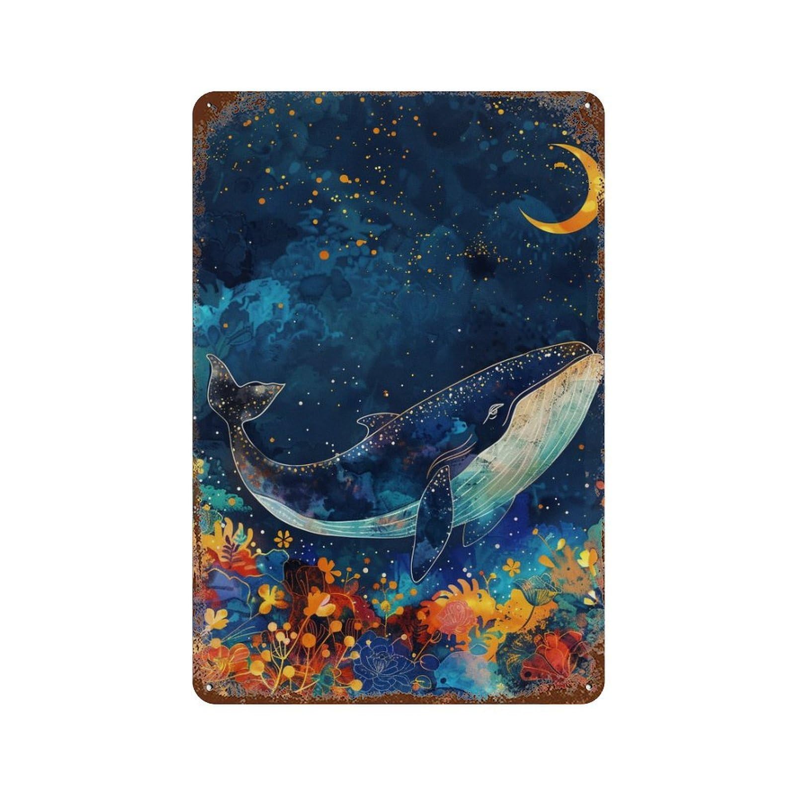 Whale Dreams Underwater-1 Rust Effect Tin Sign 11.8"x7.9", Novelty Wall Decor for Patio, Garden Room And Bar Decor