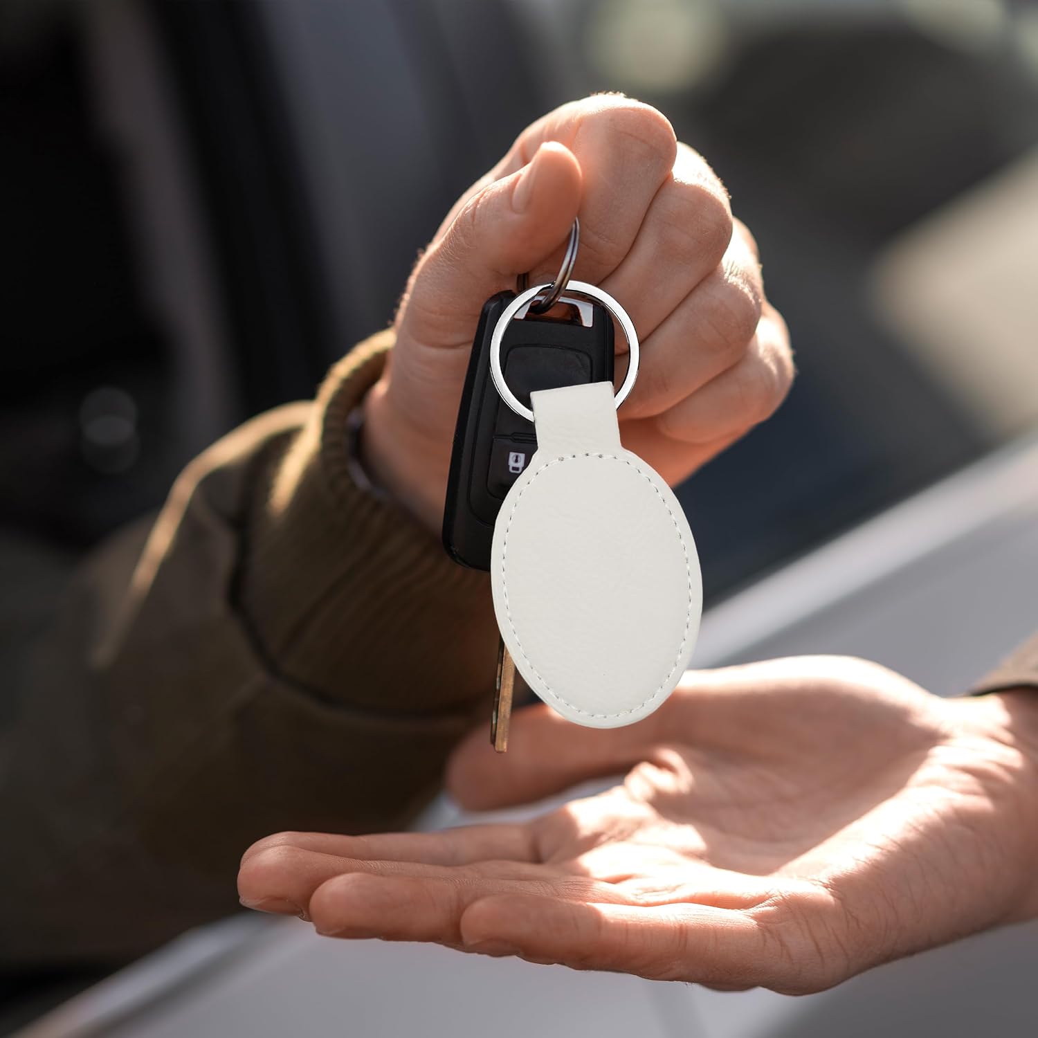 LaserGram Oval Keychain, Caduceus Medical Symbol, Personalized Engraving Included (White with Silver)
