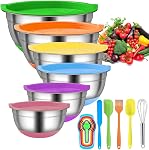 Menbyci 7 Bols de mélange de pièces avec des lids hermétiques, bols en acier inoxydable avec 14PCS Pièces jointes 3 Graters, Ustensiles de cuisine, Ensemble de bols en métal Idéal pour cuisiner Service de préparation au four