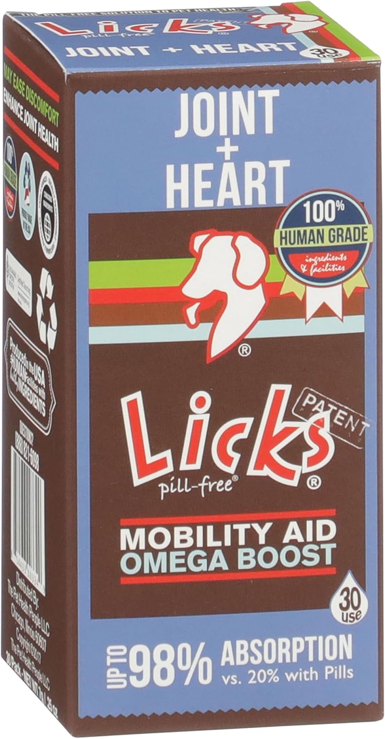 Licks Pill-Free Dog Joint and Heart - Glucosamine & Omega 3 Fish Oil Supplement for Dogs - Inflammation Supplements for Joint Support - Gel Packets - 30 Use