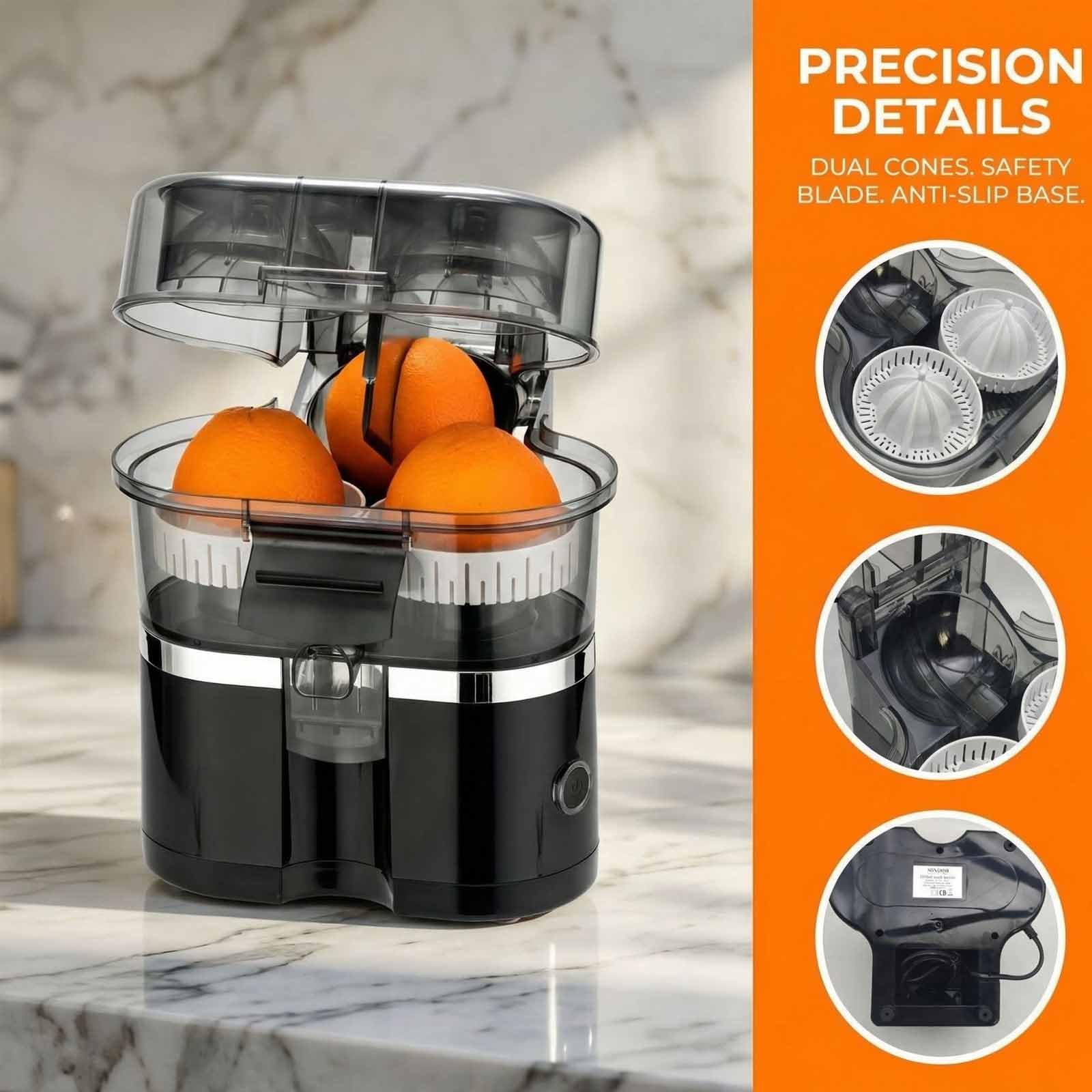 Exprimidor eléctrico de cítricos con cabezales de exprimido duales, exprimidor automático de naranja y limón, alto rendimiento, fácil de limpiar, operación con un solo toque para uso doméstico