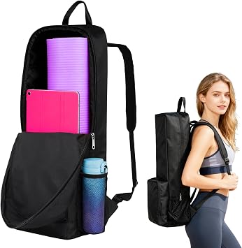 Yoga Mat Bag -Yoga Mat Bag Carrier with Pockets and Adjustable Strap, Lightweight Waterproof Yoga Mat Backpack for Women and Men, Fits Yoga Mats and Yoga Accessories for Workouts Black