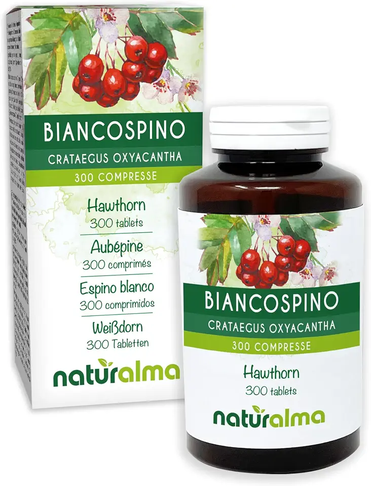 Weißdorn (Crataegus oxyacantha) Blüten und Blätter Naturalma - 150 g - 300 Tabletten - Nahrungsergänzungsmittel - Natürlich und Vegan