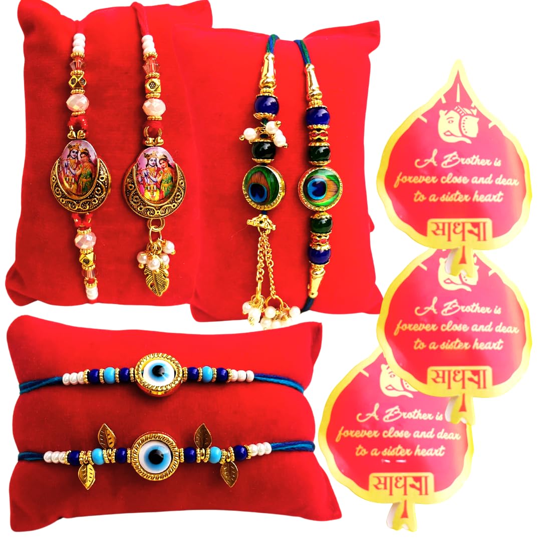 Artonezt Handmade Designer Evil Eye Religious Radha Krishna Morpankh Bhaiya Bhabhi Hanging Lumba Rakhi Combo (Set of 3) with 3 Tilak Packs and 3 Greeting Cards Raksha Bandhan Rakhee Set (B0D8J4181W) Amazon Price History, Amazon Price Tracker