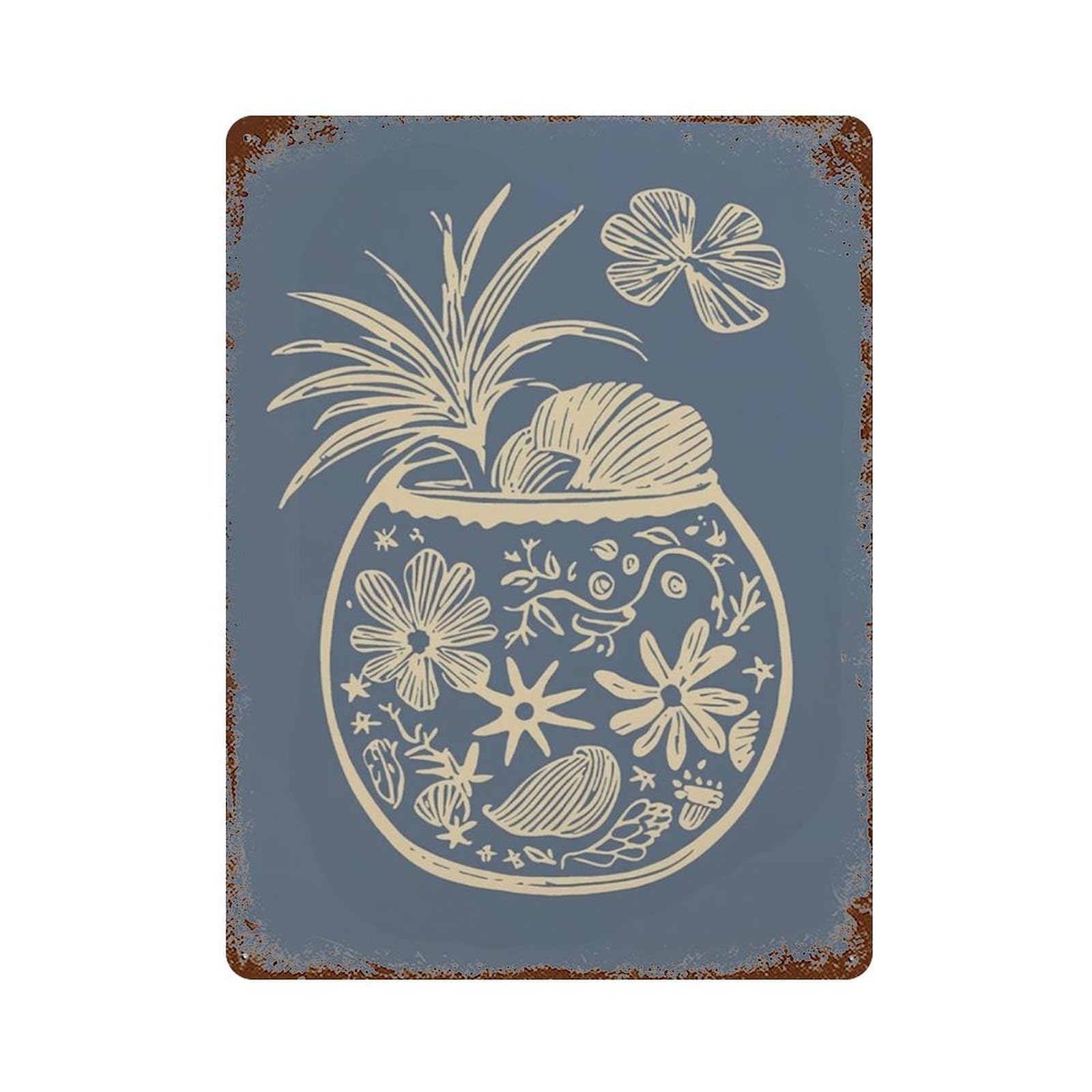 xiaoxiaoshen Coastal Coconut Minimal Ocean Shell Tropical Beach Botanical Sea Modern Wall Decor Art Metal Tin Poster Modern Home Decor Art Home Bar Shop Decorations Vintage Sign 40x30cm