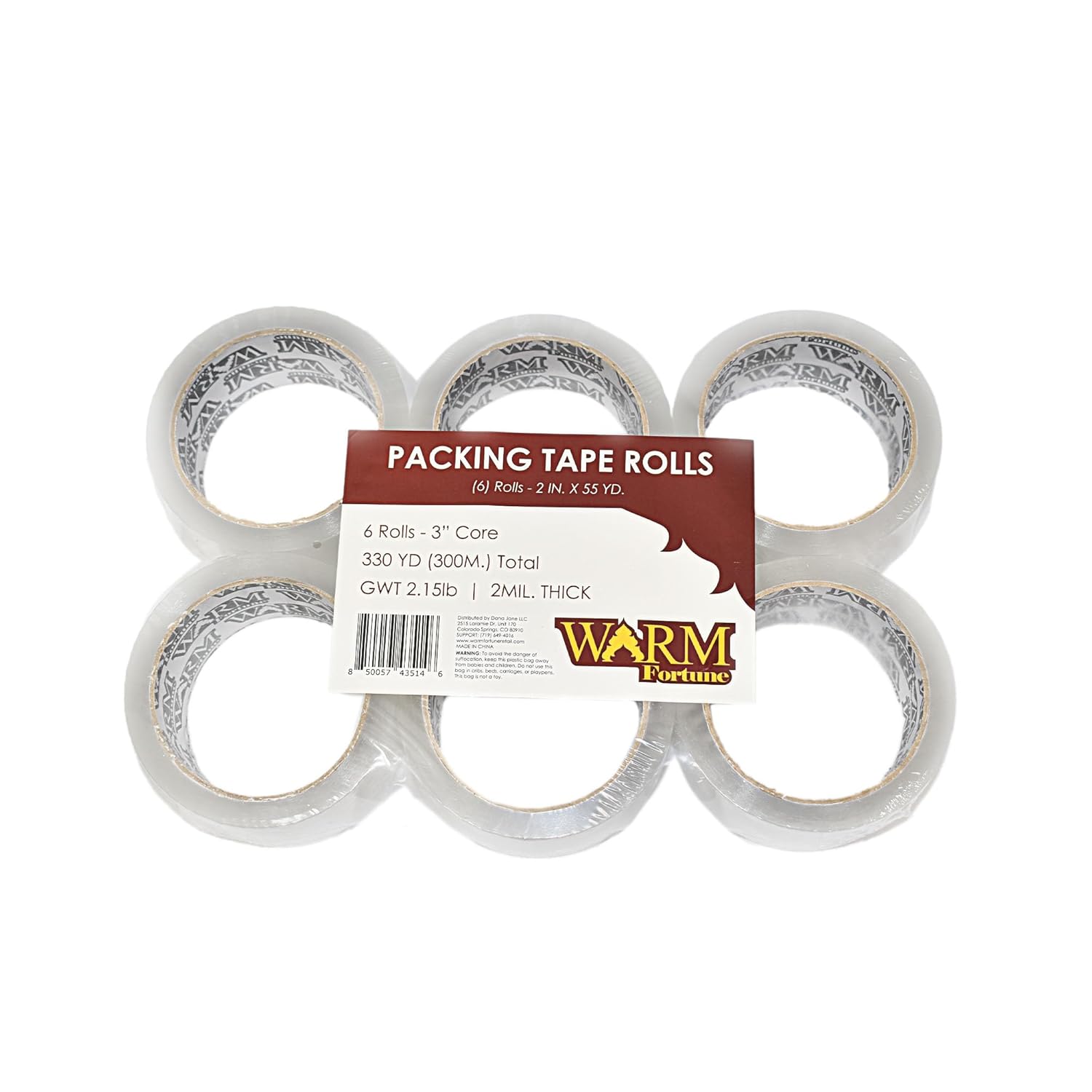 Carton Sealing Clear Packing Tape Box Shipping (6 Rolls) / 2”x55YD, 2mil (2" x55YD, 2mil, 2, Set)
