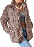 Winter Fleece Jacket for Women 2025 Zipper Stand Collar Casual Coats with Pockets