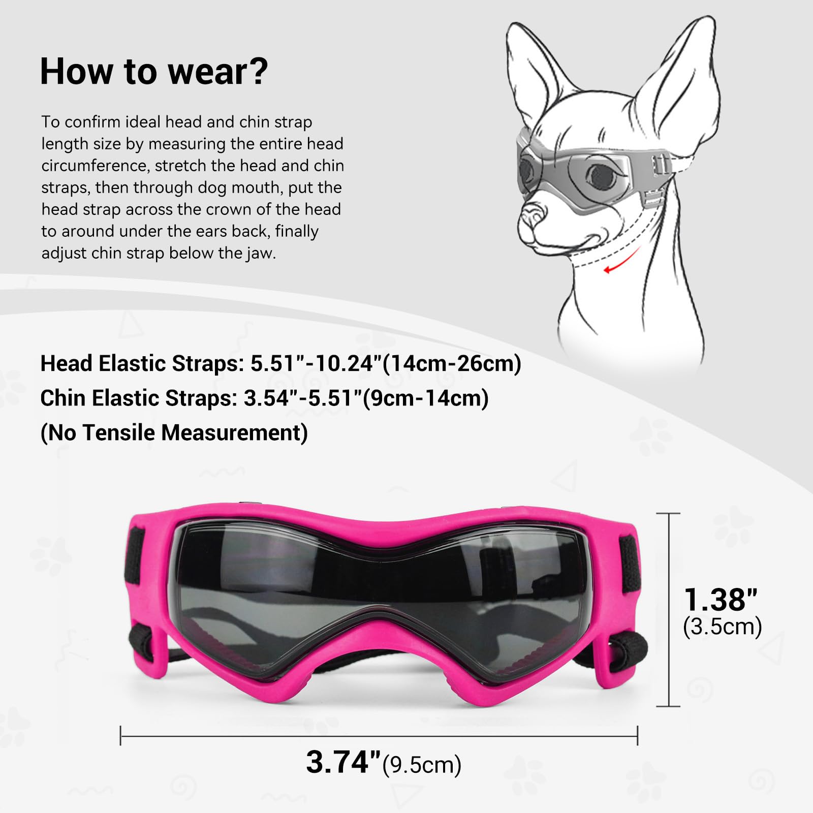 Occhiali da sole per cani Extra Piccoli XS Cani Moto Occhiali con Elastico Regolabile Chihuahua Occhiali da sole - Rosa, XS