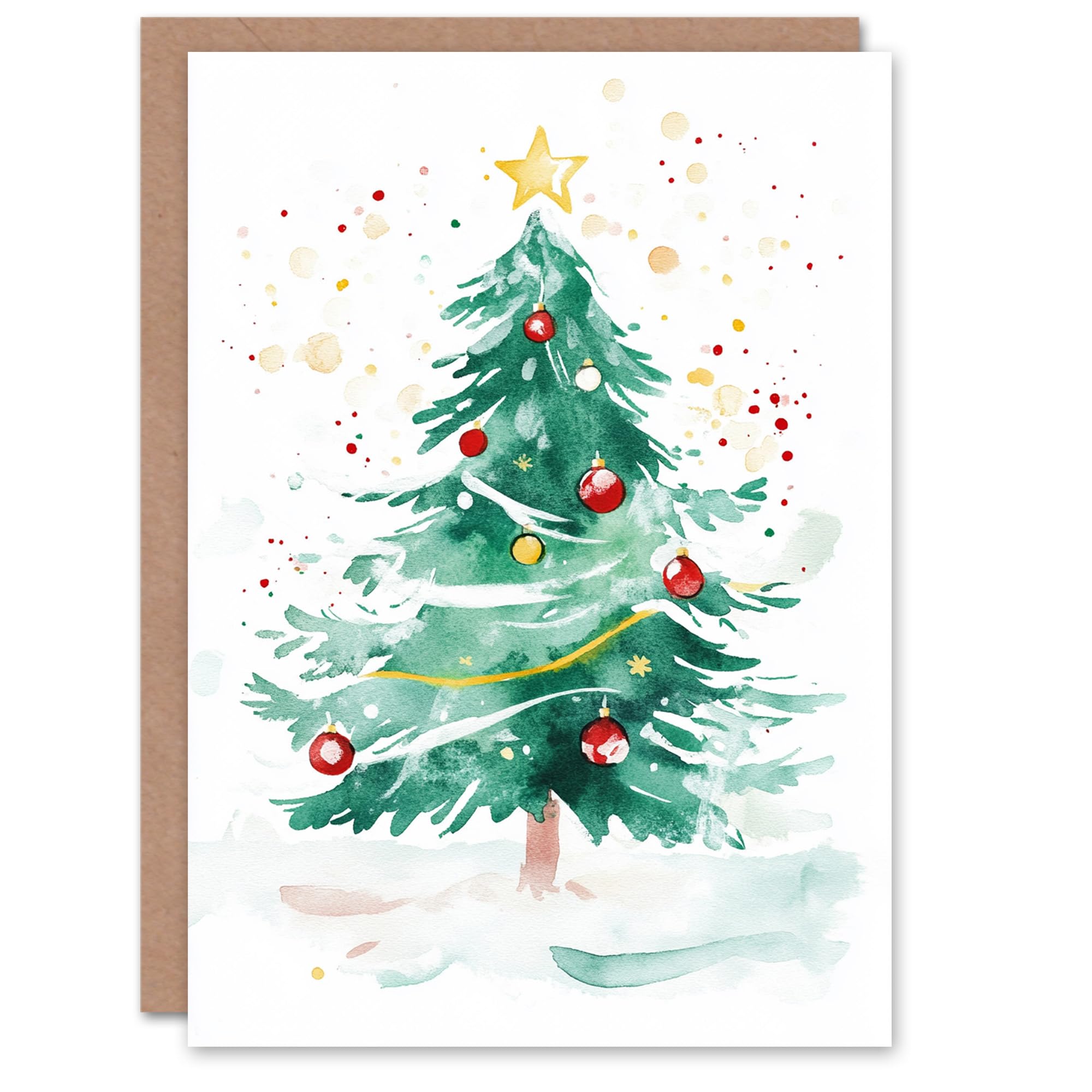 Bauble Decorated Tree Star Light Christmas Fun Gift Festive Xmas Card