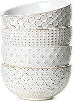 LETAUCI 12oz Embossed Ceramic Stoneware Bowls Set of 4 - Ice Cream, Dessert, Soup Bowls, 4.5 Inch Arctic White, Microwave Dishwasher Oven Safe