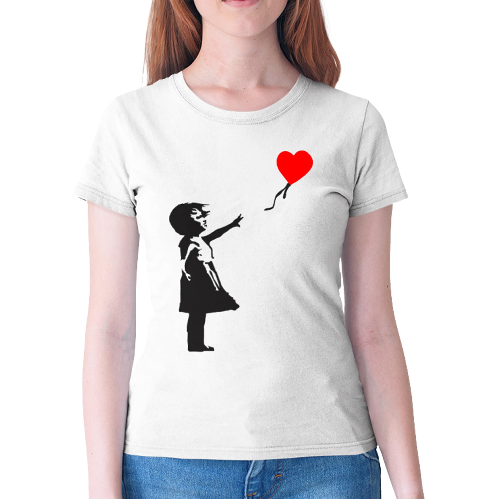 Tribal T-Shirts Womens Banksy Balloon Girl T-Shirt (XL, White)