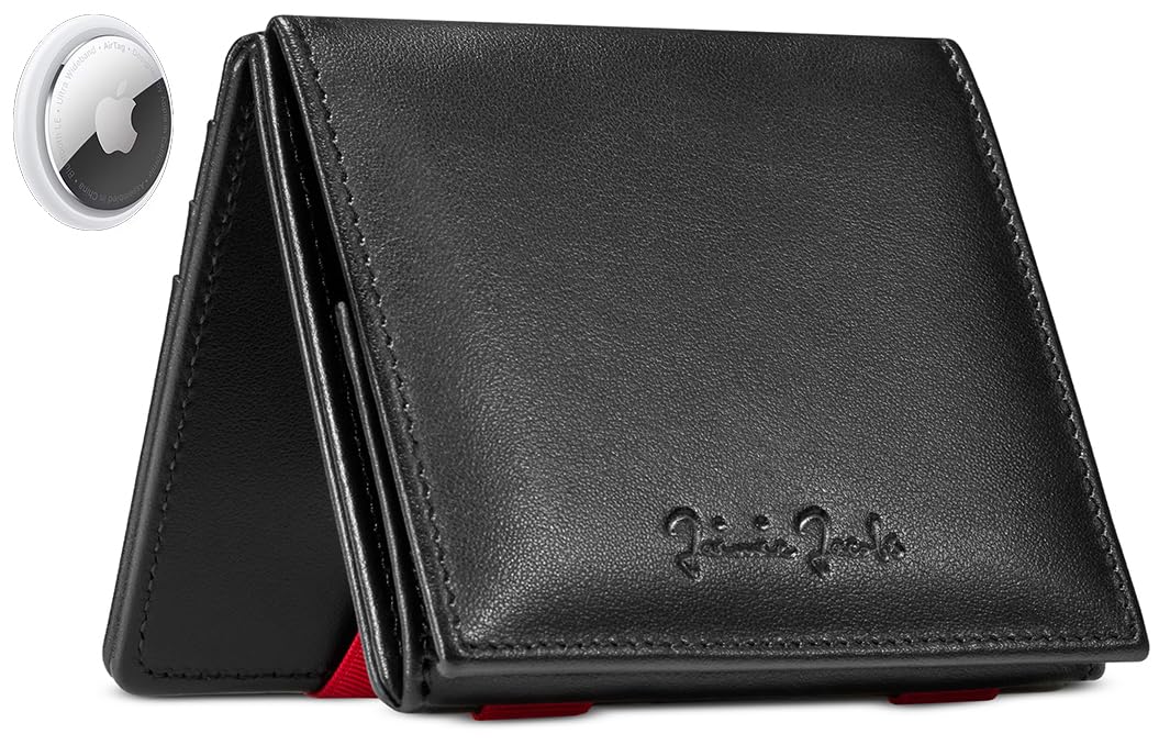 Jaimie Jacobs Flap Boy AirTag Edition Magic Wallet mit Münzfach Echtleder (Schwarz mit Rot)
