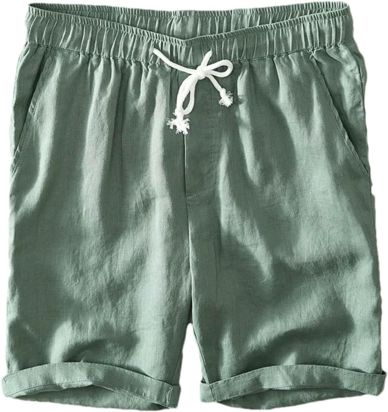 Linen Shorts for Mens Solid White Holiday Shorts Men Cotton Linen Casual Drawstring Short Pants