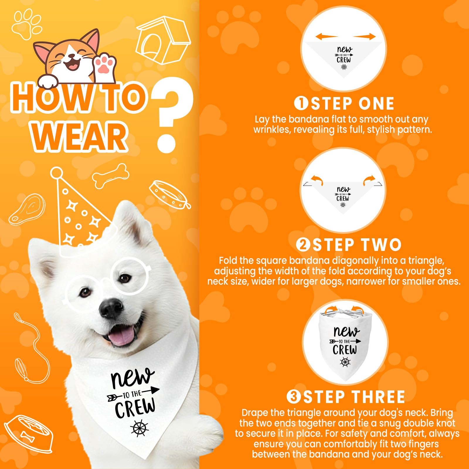 Bandana pour chien avec inscription « New to The Crew » - Cadeau pour les nouveaux propriétaires - Bandana triangulaire doux - Accessoires pour chiens de petite et moyenne taille (blanc)