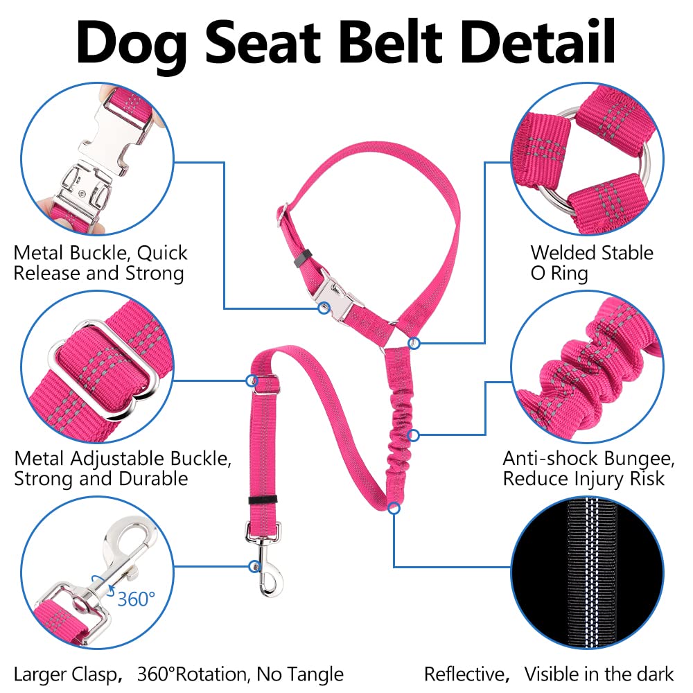 Plutus Pet Dog Seat Belt for Car Headrest, Reflective and Adjustable Restraint with Elastic Bungee for Safety, Vehicle Seatbelt Harness for Small Medium Large Dogs and Cats - image 2