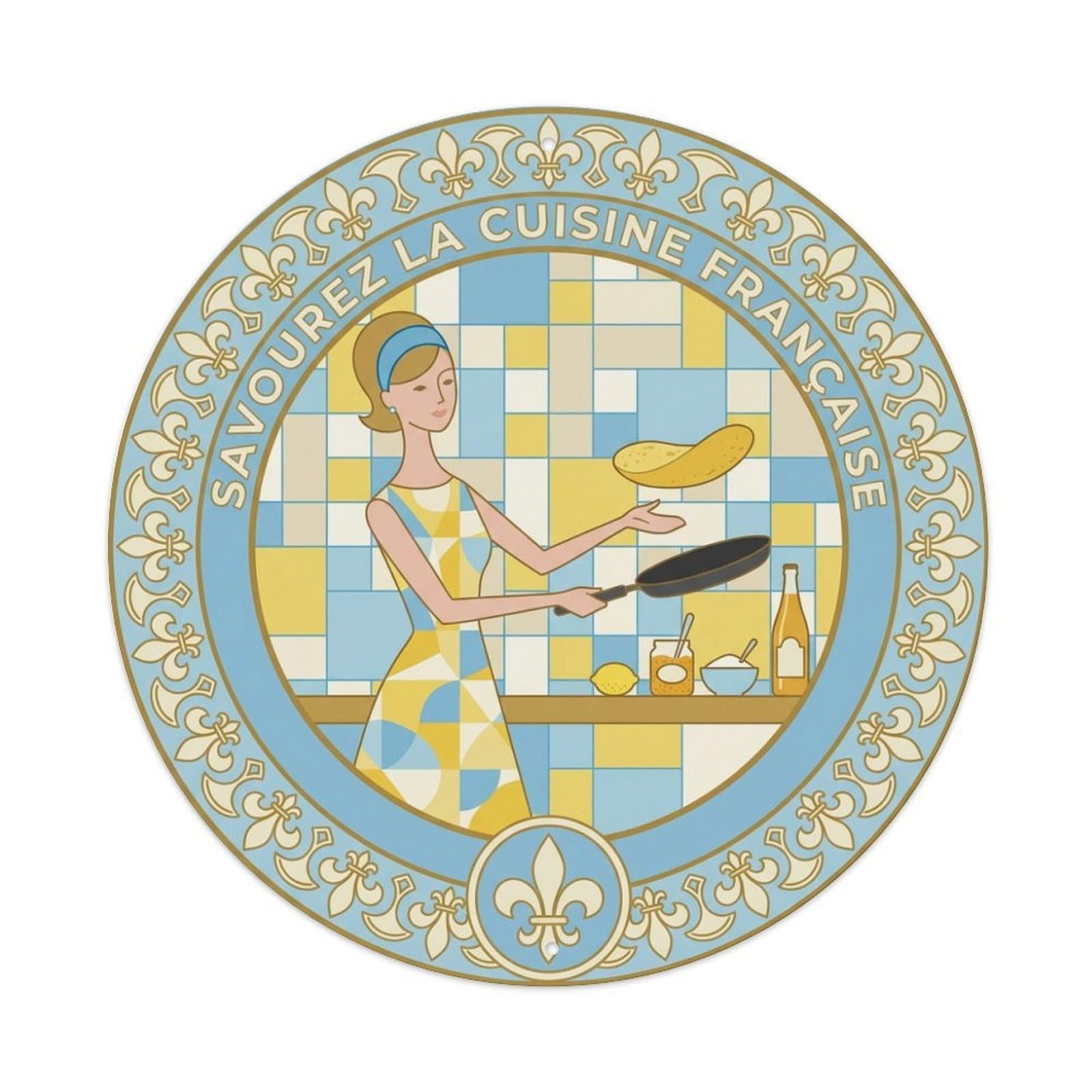 French Cuisine Travel Food Crepes Border Frame Metal Tin Sign