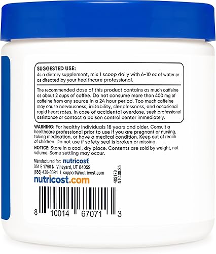 Miniatura 4 de Nutricost Guaraná en polvo de 353oz - Suplemento energizante de cafeína brasileña de hierbas naturales