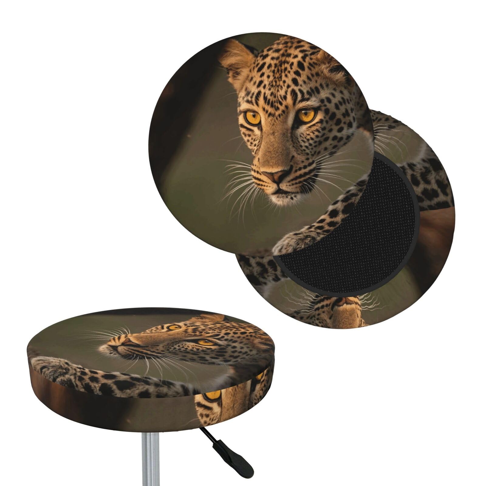 FekiLoot Cheetah Round Bar Stool Covers Stretch Washable Bar Stool Covers Dustproof Slipcover Bar Chair Covers with Elastic Band for Bar Kitchen Living Room Decor 12 Inch