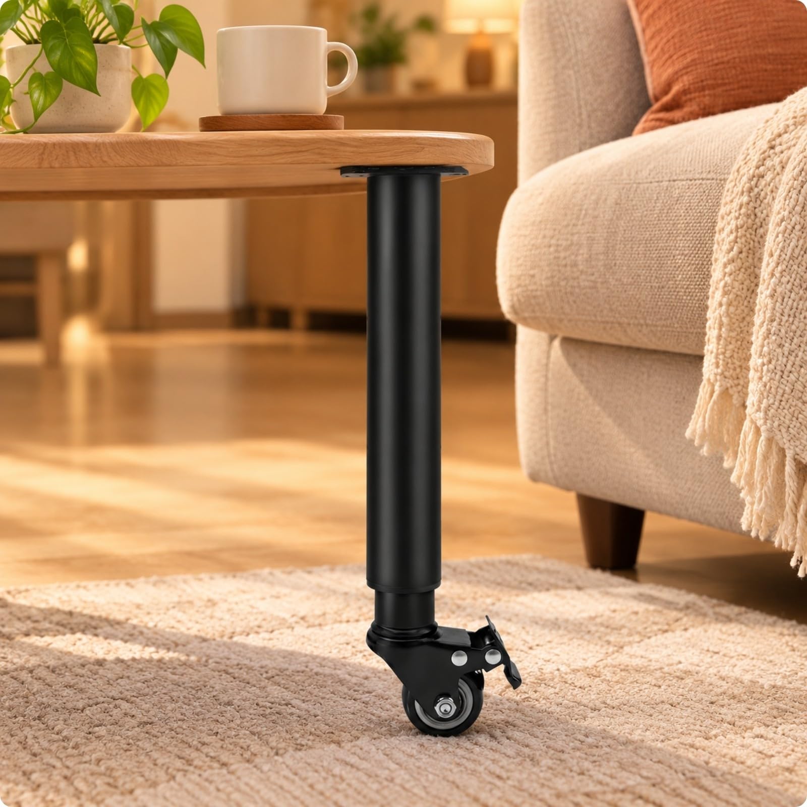 Teleskop-Möbelfuß mit Rolle und Bremse pulvbeschichtet Möbelfüße mit Rollen Stützfuß für Schränke, 31-45cm
