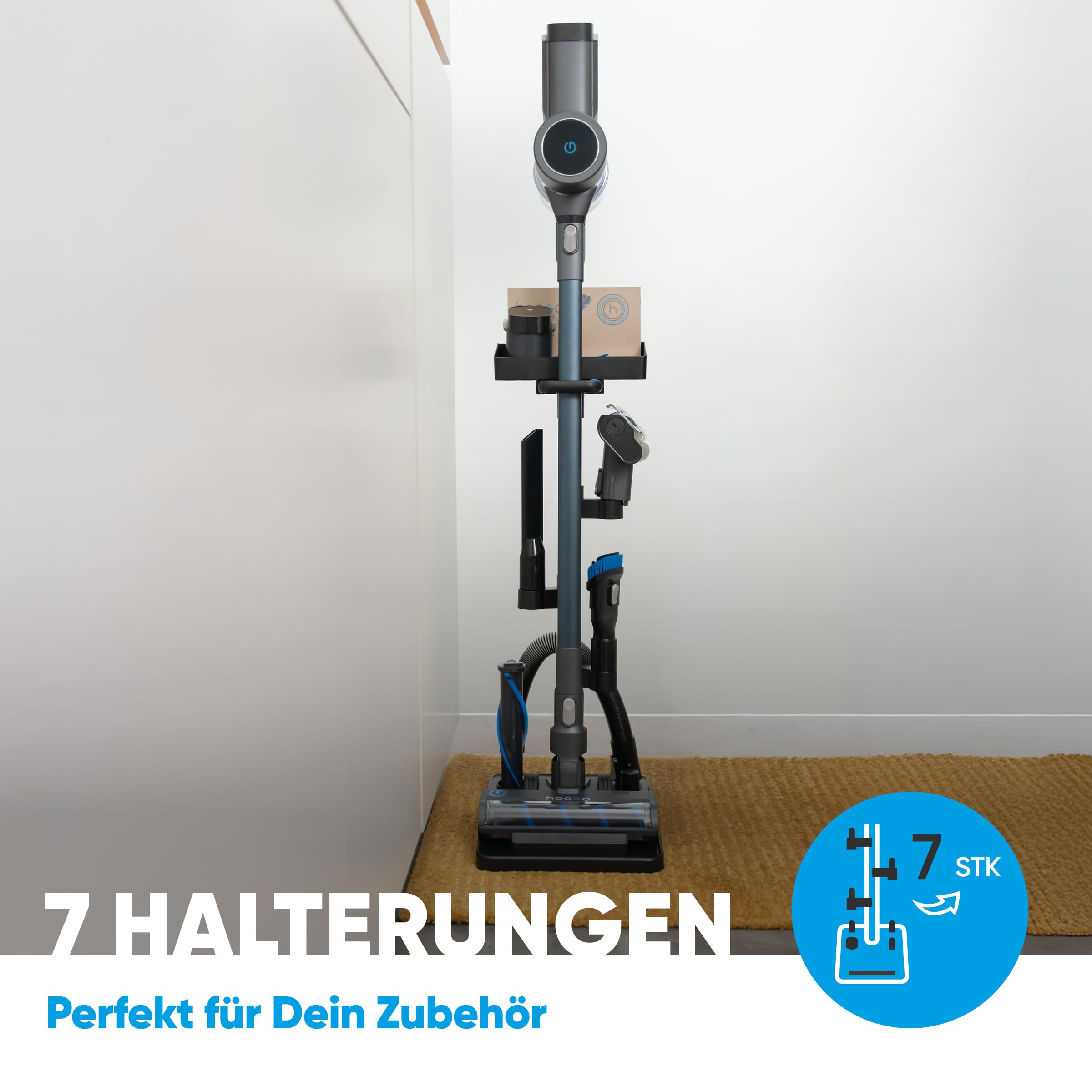 hoogo orga-nicer ST007 | Universal-Stand Halterung für Akku-Staubsauger mit Saugrohren von 32-46 mm Ø | Einfache Montage ohne Bohren | Ständer Bodenständer Akku-Stielsauger Zubehör