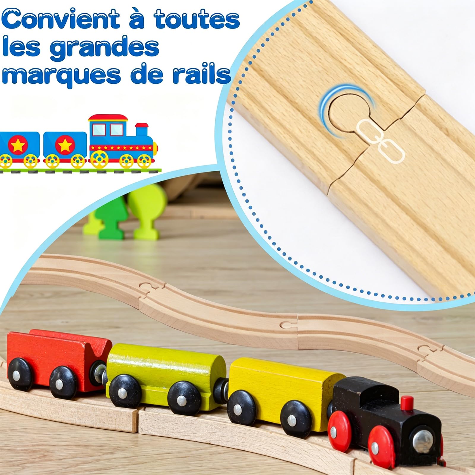Coffret d‘Extension de Rails en Bois 25 pièces pour Circuit de Train - Train en Enfant 3 Ans et Plus - Pièces Droites et Courbes en Bois de Hêtre - Compatible avec Les Principales Marques