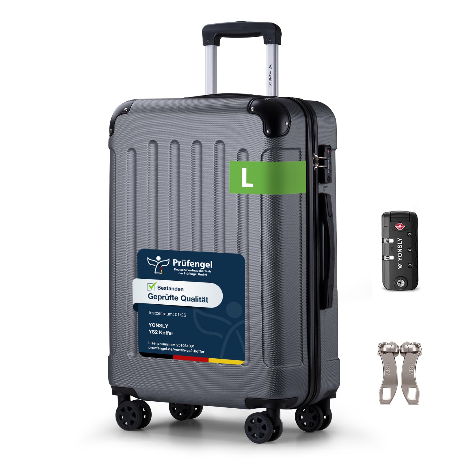 YONSLY Trolley Koffer Set, Reisekoffer, Rollkoffer Handgepäck, Kabinkoffer Suitcase, Gepäckset mit 360° Rollen, Hartschalenreisekoffer, Zahlenschloss, Gummigriff