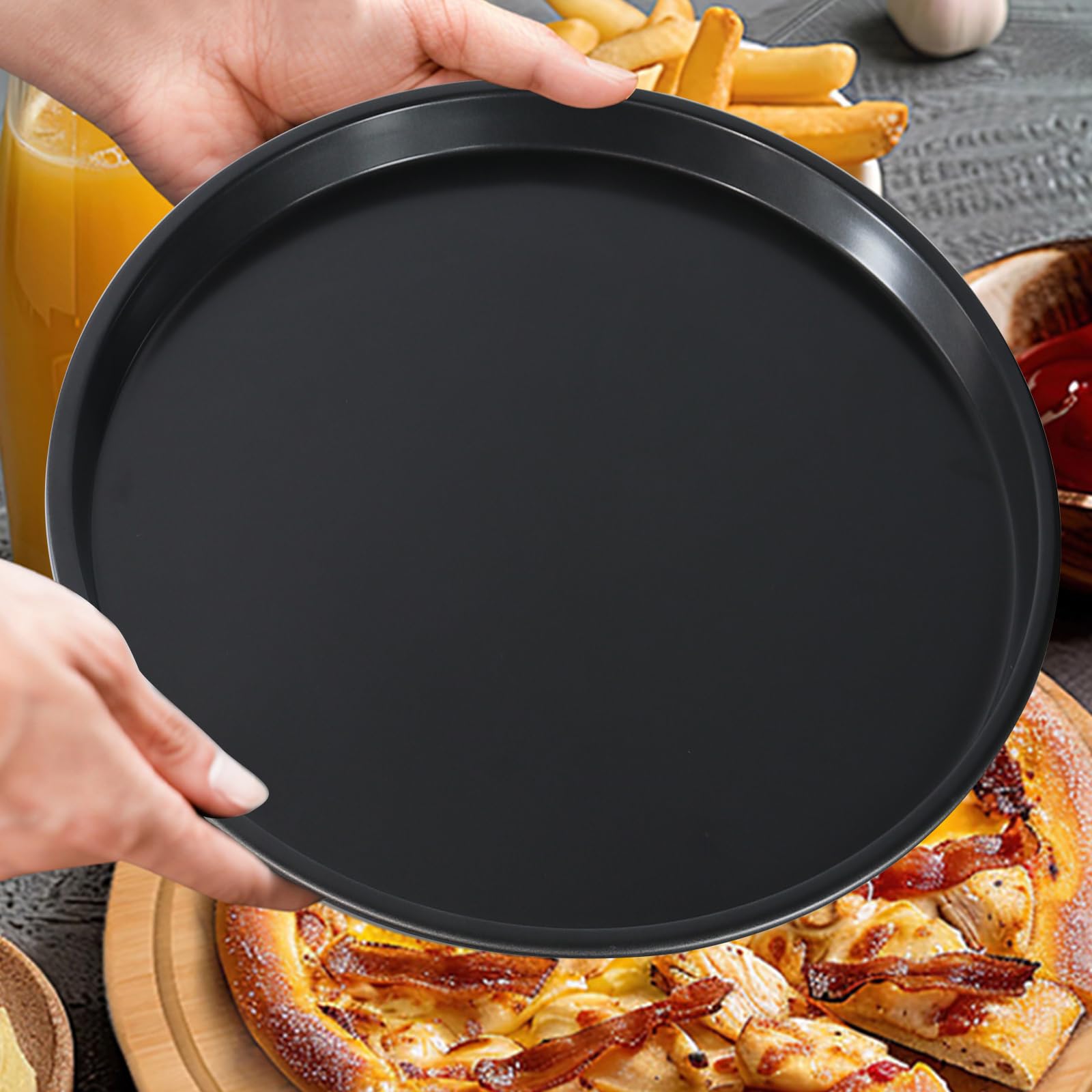 Paquete de 4 bandejas antiadherentes para hornear pizza, bandeja para hornear pizza, bandeja antiadherente para horno, apta para lavavajillas (12 pulgadas)