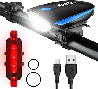 PRO365 USB Rechargeable Bicycle Light Combo – 250 Lumens Front LED Headlight &amp; Rear Tail Light | 3 Light Modes | Waterproo...
