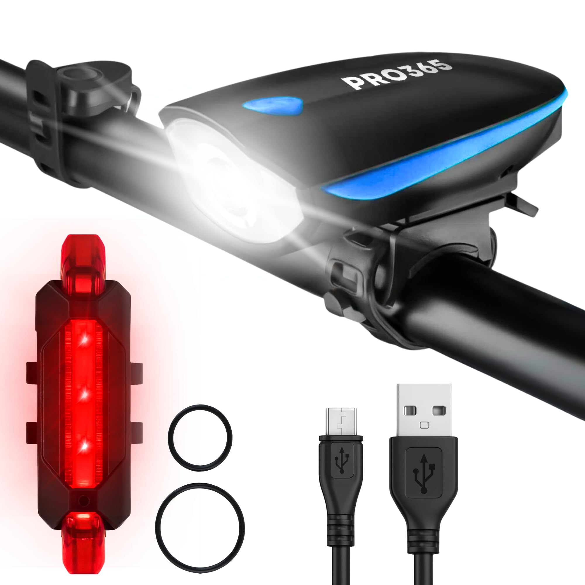 USB Rechargeable LED Bicycle Light with Horn | Front Headlight & Rear Taillight Combo, Waterproof, Multiple Modes for Cycling Safety