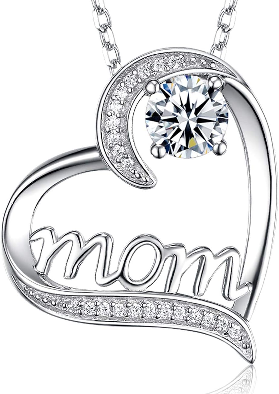 - Mothers Day Birthday Gifts for Women 925 Sterling Silver May June July Birthstones Necklace Emerald Ruby Pearl Sapphire and More Stones Jewelry for Her Love Heart Pendant Necklace