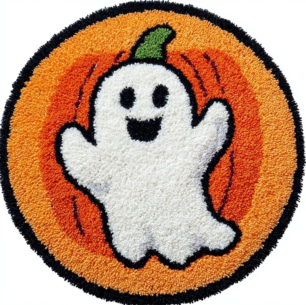 kitphoenix Round Latch Hook Kit Halloween Ghost Pumpkin