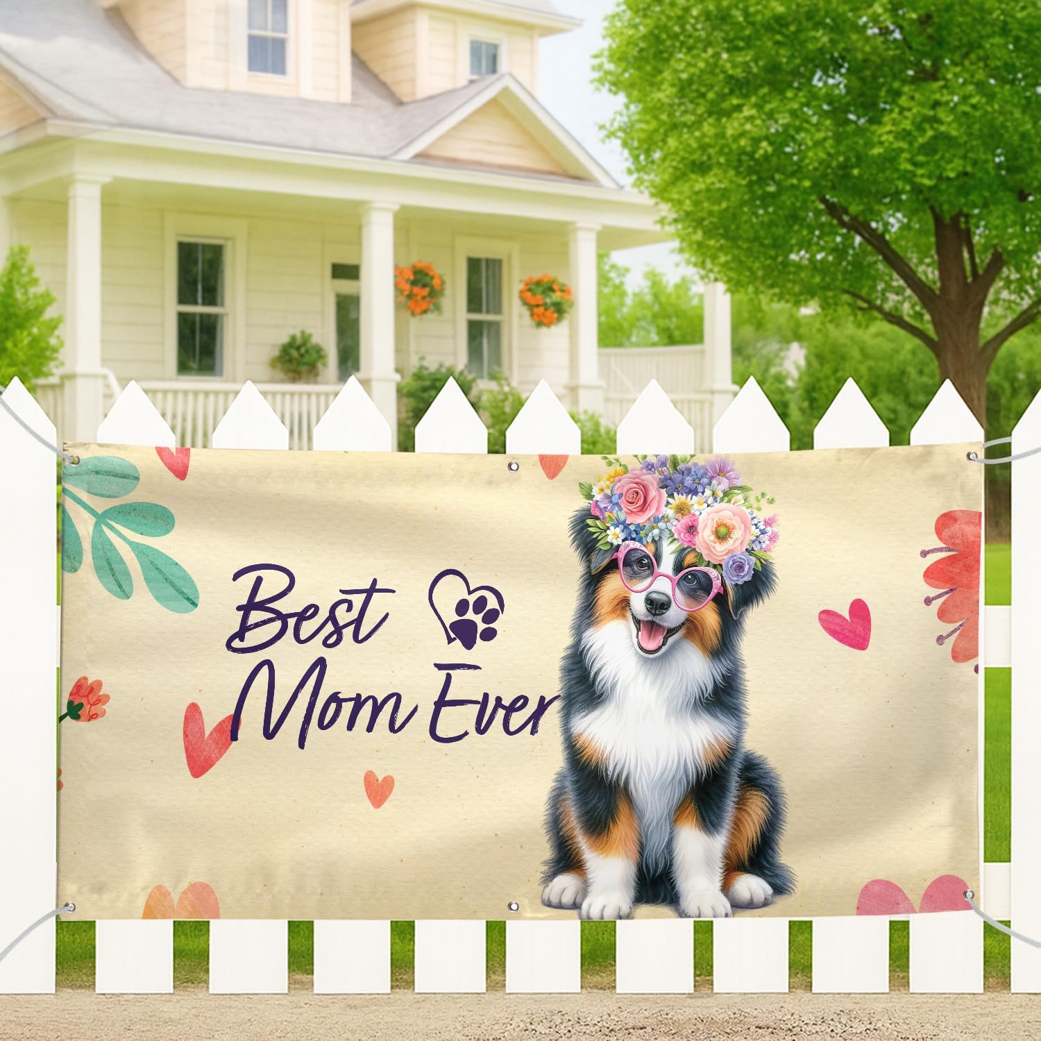 Best Miniature American Shepherd Mom Ever Happy Mother's Day Fence Flag Decorations Flag MAS Dog Lover Gifts Waterproof Outdoor Decor 02002