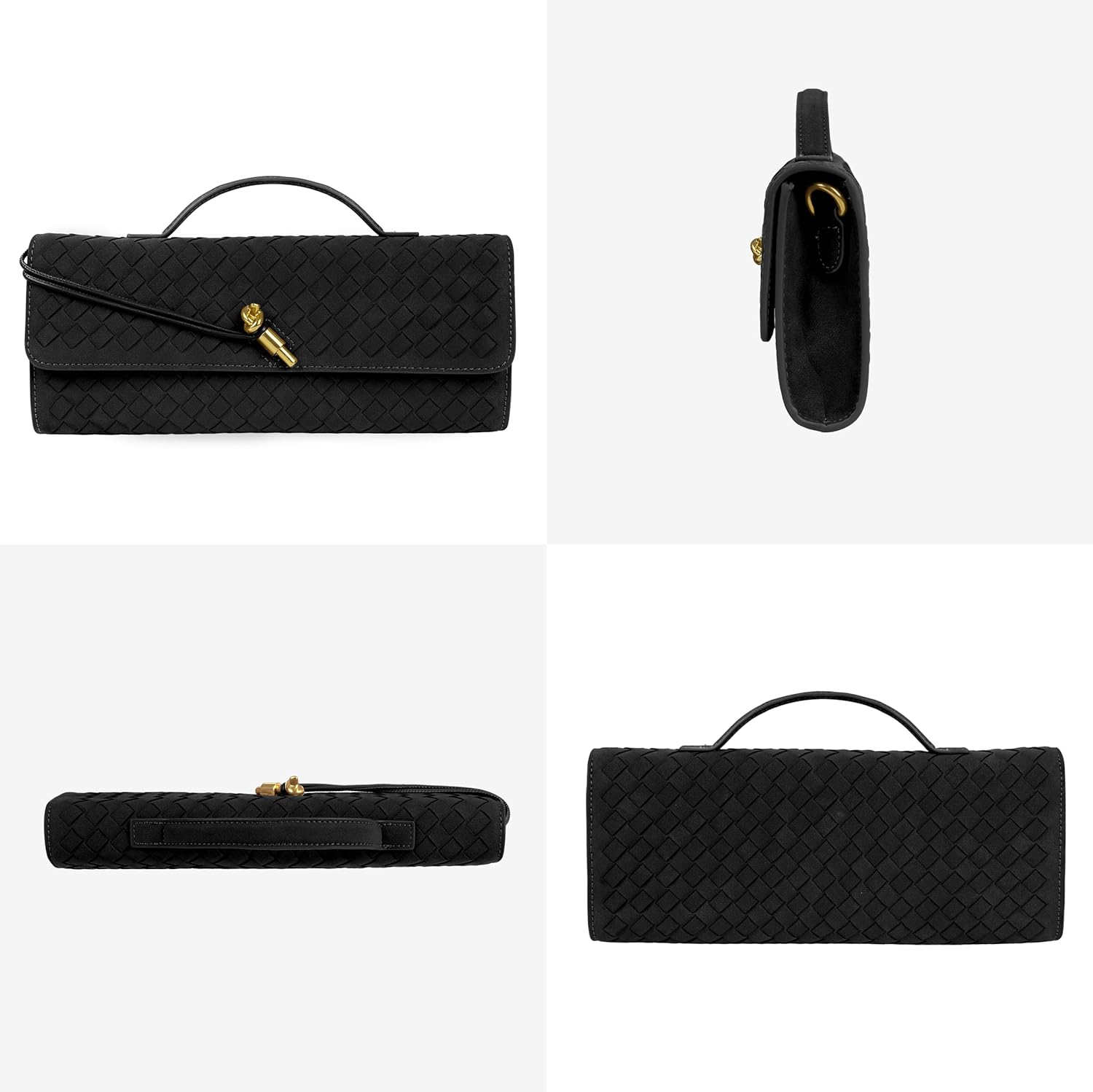 Joryin Woven Purse for Women Evening Clutch Woven Leather Handbags Suede Crossbody Bag Purse Formal Evening Bag - Image 3