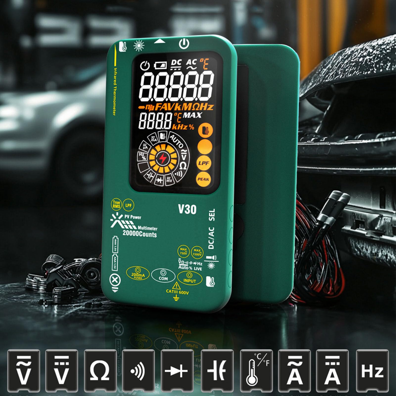 PV Multimetro a infrarossi 20000 conteggi Schermo a colori ad alta precisione 0,1uA 10uV 1500V Multimetro portatile con funzione di misurazione della temperatura