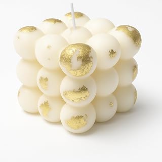Bubble Cube Candle with Gold Foil – Aesthetic Decorative Candle for Home, Bathroom, Spa, Shelf, or Gift – Berry Blossom Scent – White Wax, 2.5-inch
