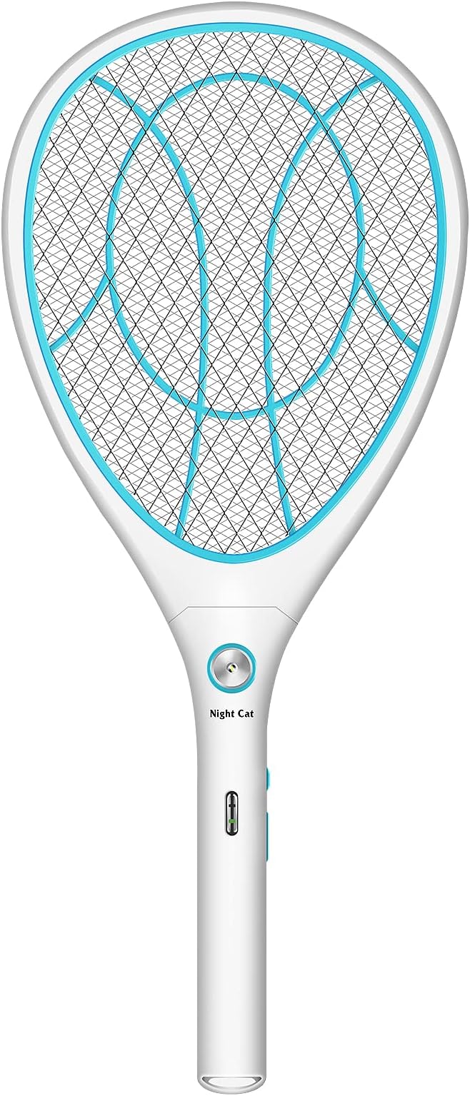 Night Cat Fly Racket Electric: Fly Swatter Electronic Bug Zapper Bat Mosquito Insect Killer Indoor USB Rechargeable 3000V