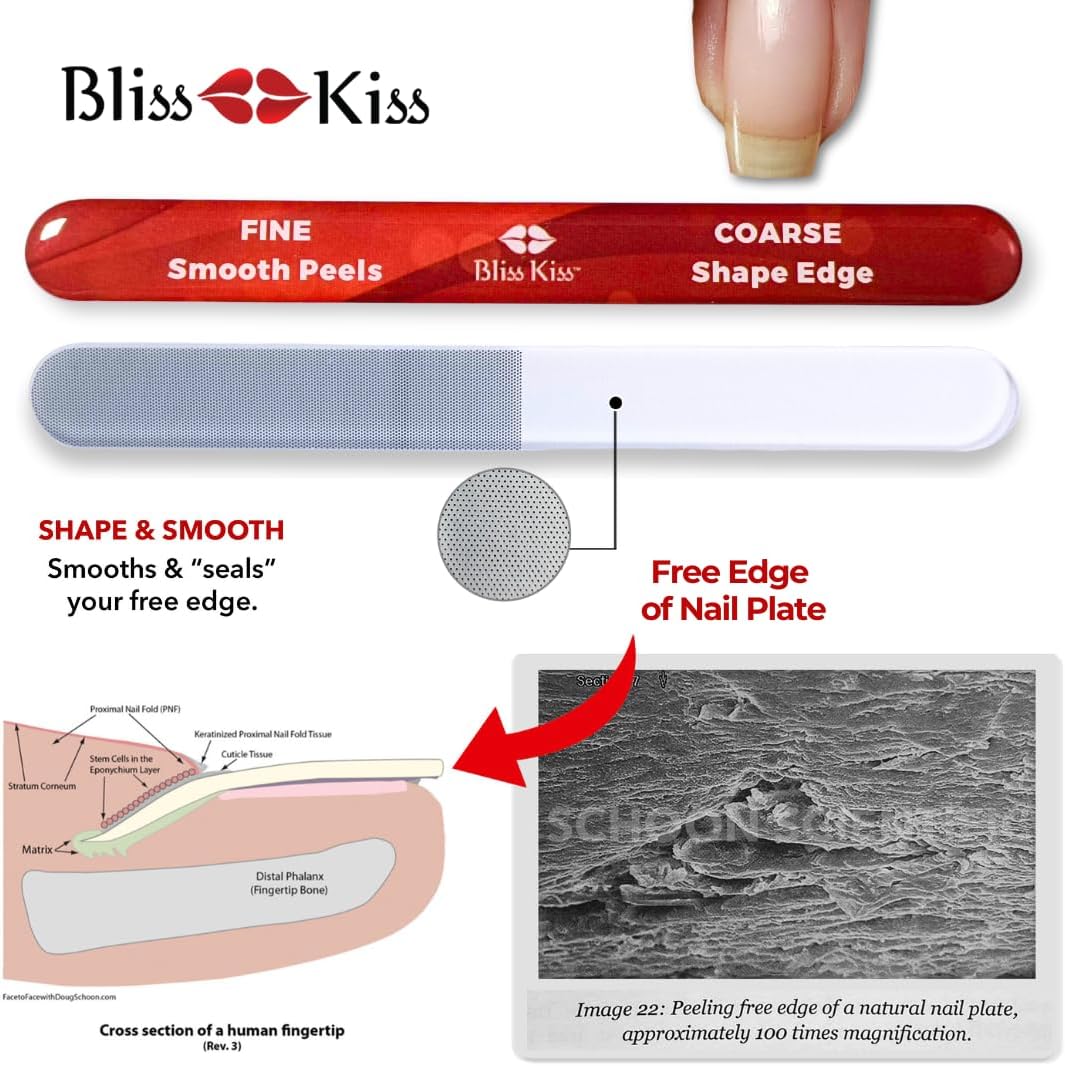 Bliss Kiss Nano Glass Nail File & Callus Buffer for Weak, Brittle, Peeling Nails for Women for Natural Nails with Case
