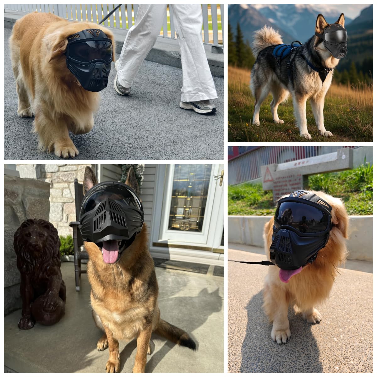PETLESO Protective Mask for Large Dogs Dog Goggles with Face Shield, UV Windproof, Dog Mask, Cool Headgear for Halloween Cosplay, Black - Image 2