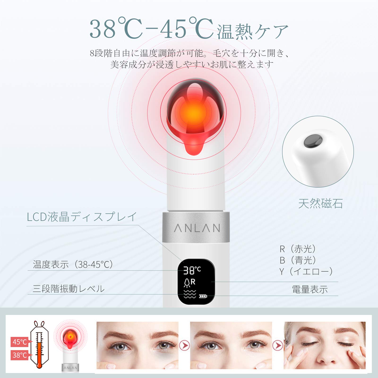 Amazon.co.jp: ANLAN 目元ケア 美顔器 温熱ケア 3種類光エステ 振動