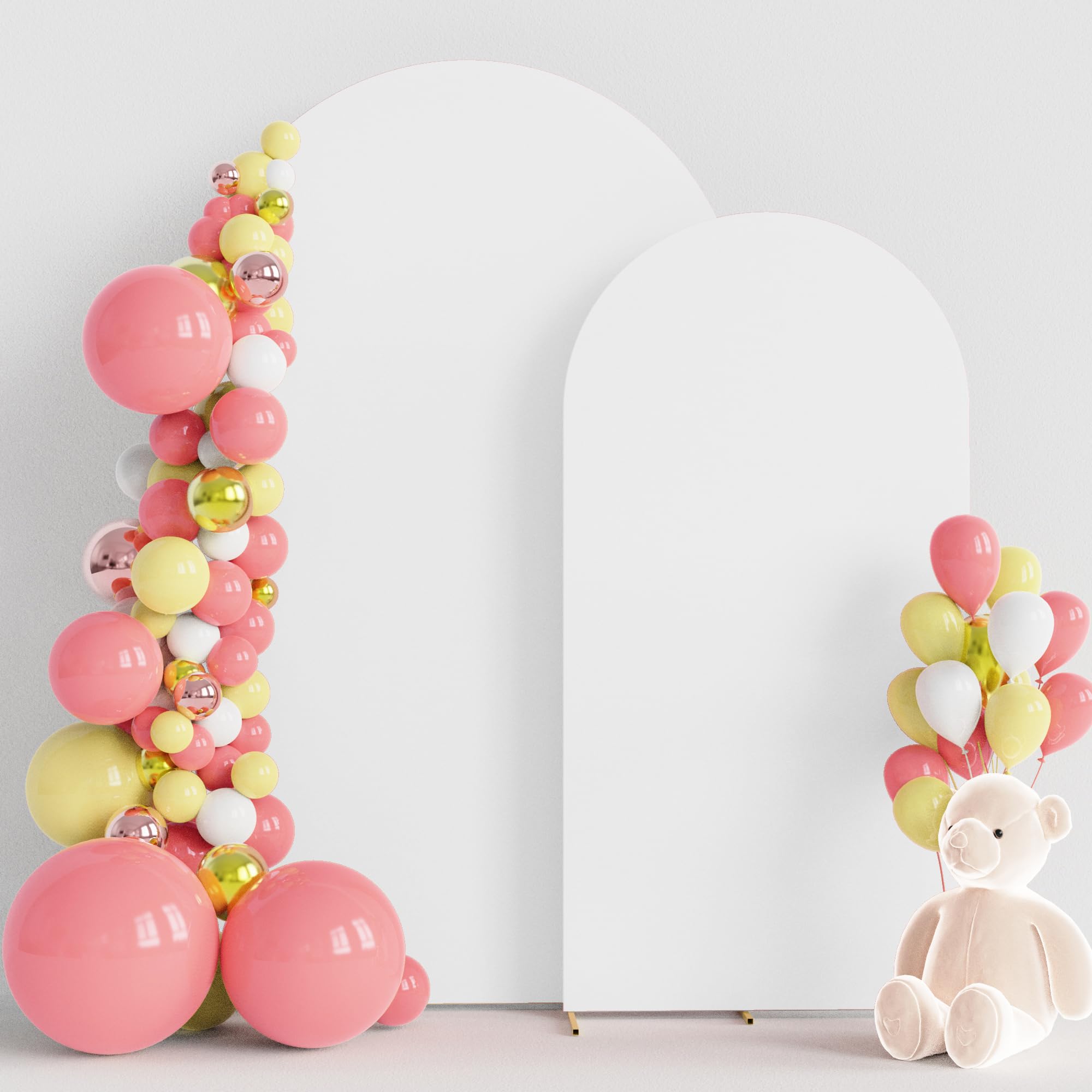 Wokceer Wedding Arch Cover (8FT, 6.6FT) 2 Set Spandex Fitted Wedding Arch Stand Covers for Round Top Chiara Arch Backdrop Stands Cover for Birthday Party Ceremony Banquet Decoration White