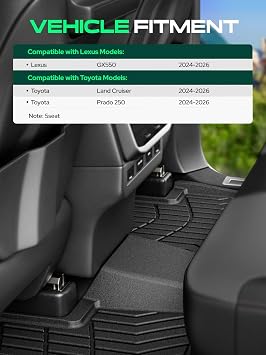YHTAUTO Cargo Mat for Lexus GX550, Toyota Land Cruiser/Prado 250 2024-2026 | TPE All Weather Car Mats, Anti-Slip & Custom Fit Floor Liners | Black