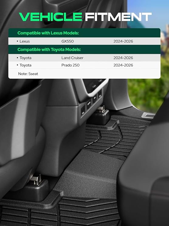 YHTAUTO Cargo Mat for Lexus GX550, Toyota Land Cruiser/Prado 250 2024-2026 | TPE All Weather Car Mats, Anti-Slip & Custom Fit Floor Liners | Black