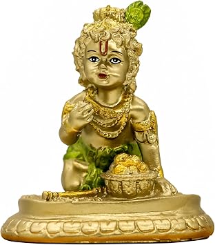 Hindu God Baby Krishna Idol - 3.7"H Indian Baby Krishna Statue Home Office Mandir Temple Pooja Item Diwali Gifts for Friends Puja Gifts for Man Woman