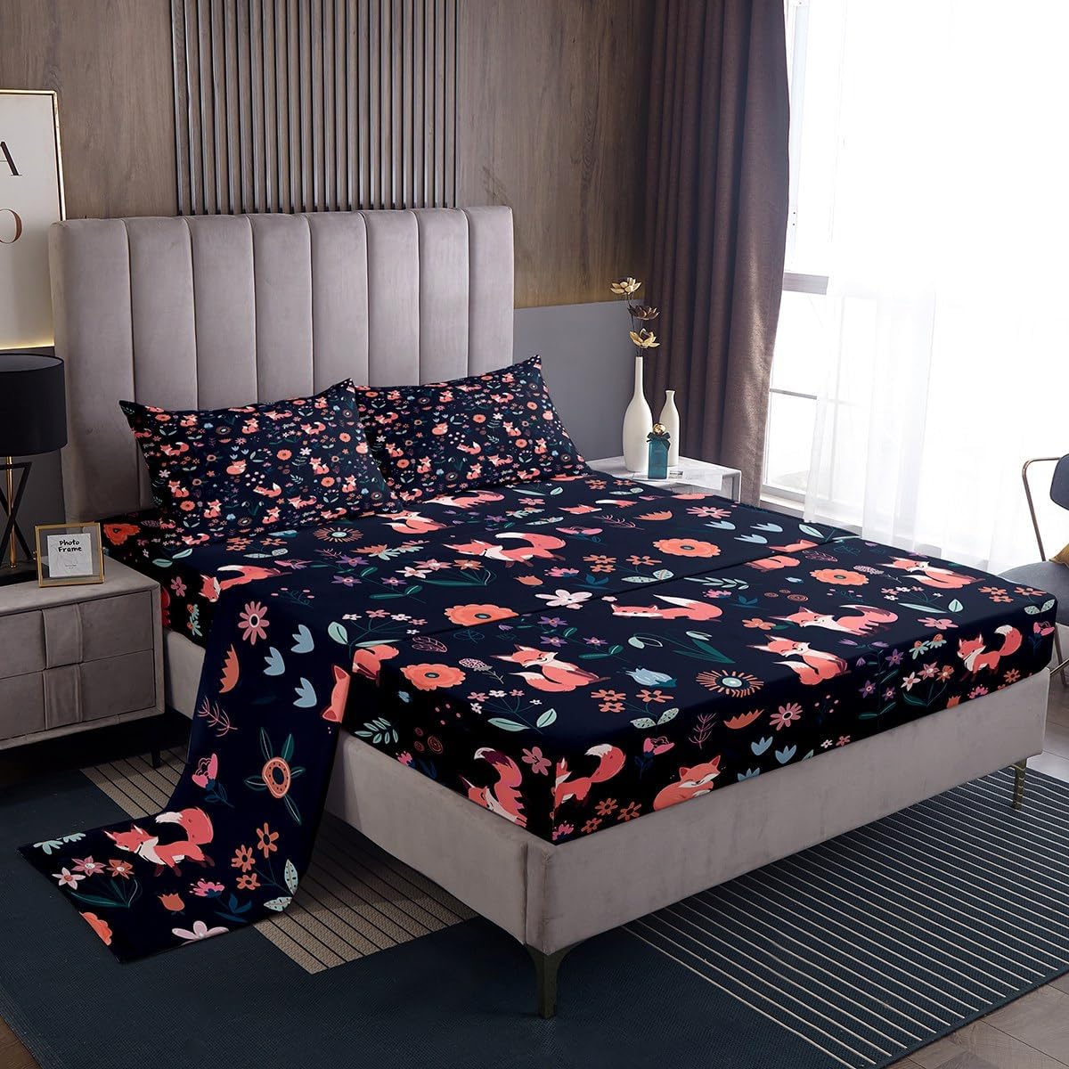 Cartoon Dinosaur Kids Sheet Queen Size,Wildlife Vintage Animals Toddler Bedding Set,Girls Boys Women Room Decor,Cute Dinosaurs Colorful Cute Bed Sheet Set 4pcs(Fitted + Flat + 2 Pillowcases)