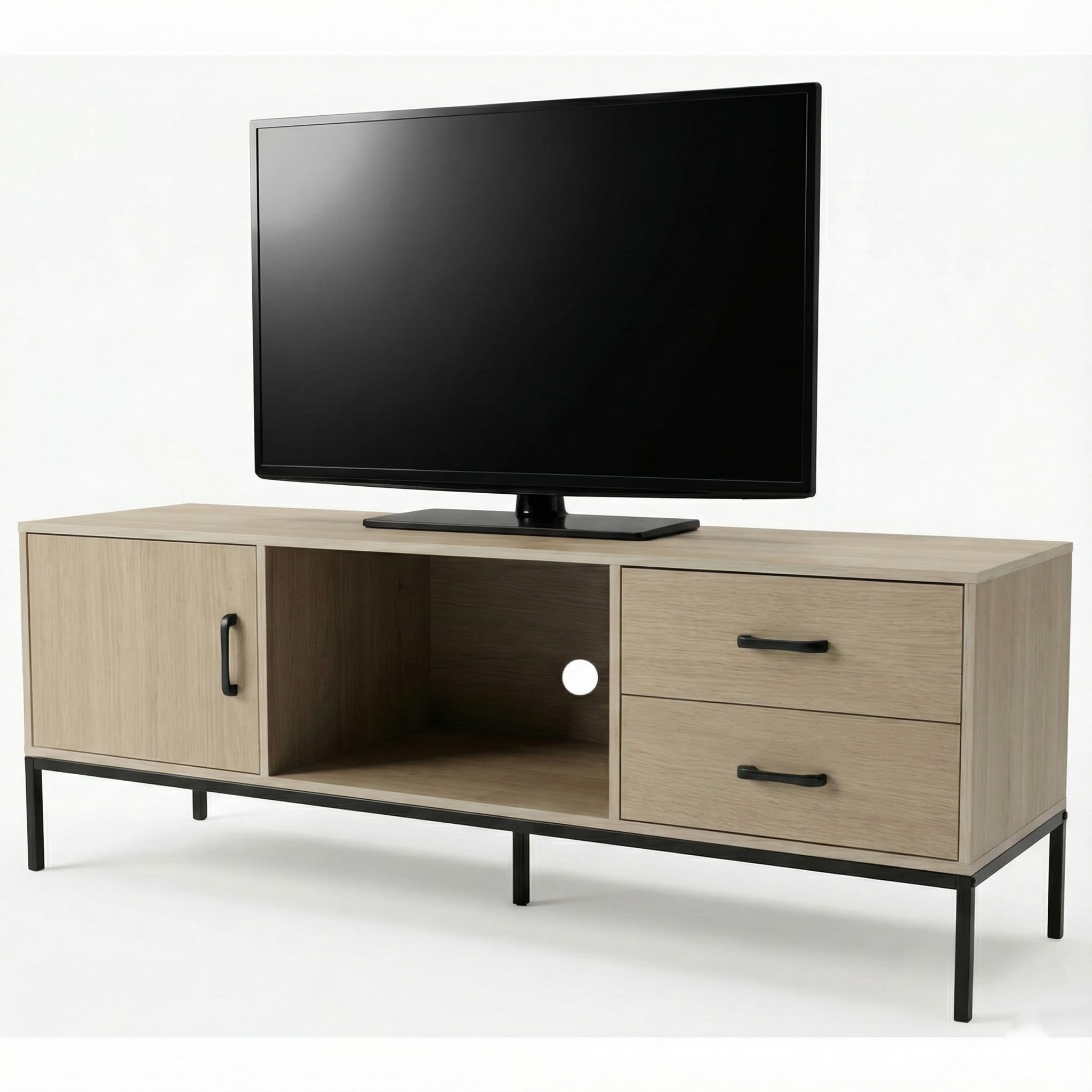 Photo 1 of ***FACTORY SEALED*** ALPOME TV Stand for 55/60 Inch TV, Modern Wood Entertainment Center with Storage, 52" Media Console Table with 2 Drawers & Door Cabinet, Television Stands for Living Room & Bedroom (Wood Tone)